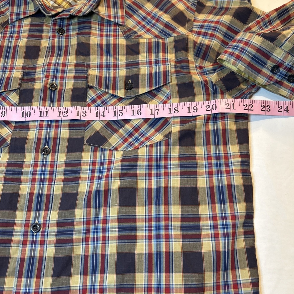 Patagonia Men's Shirt Sz Med Brown Blue Plaid Long Sleeved Button Western Hike - Picture 6 of 9